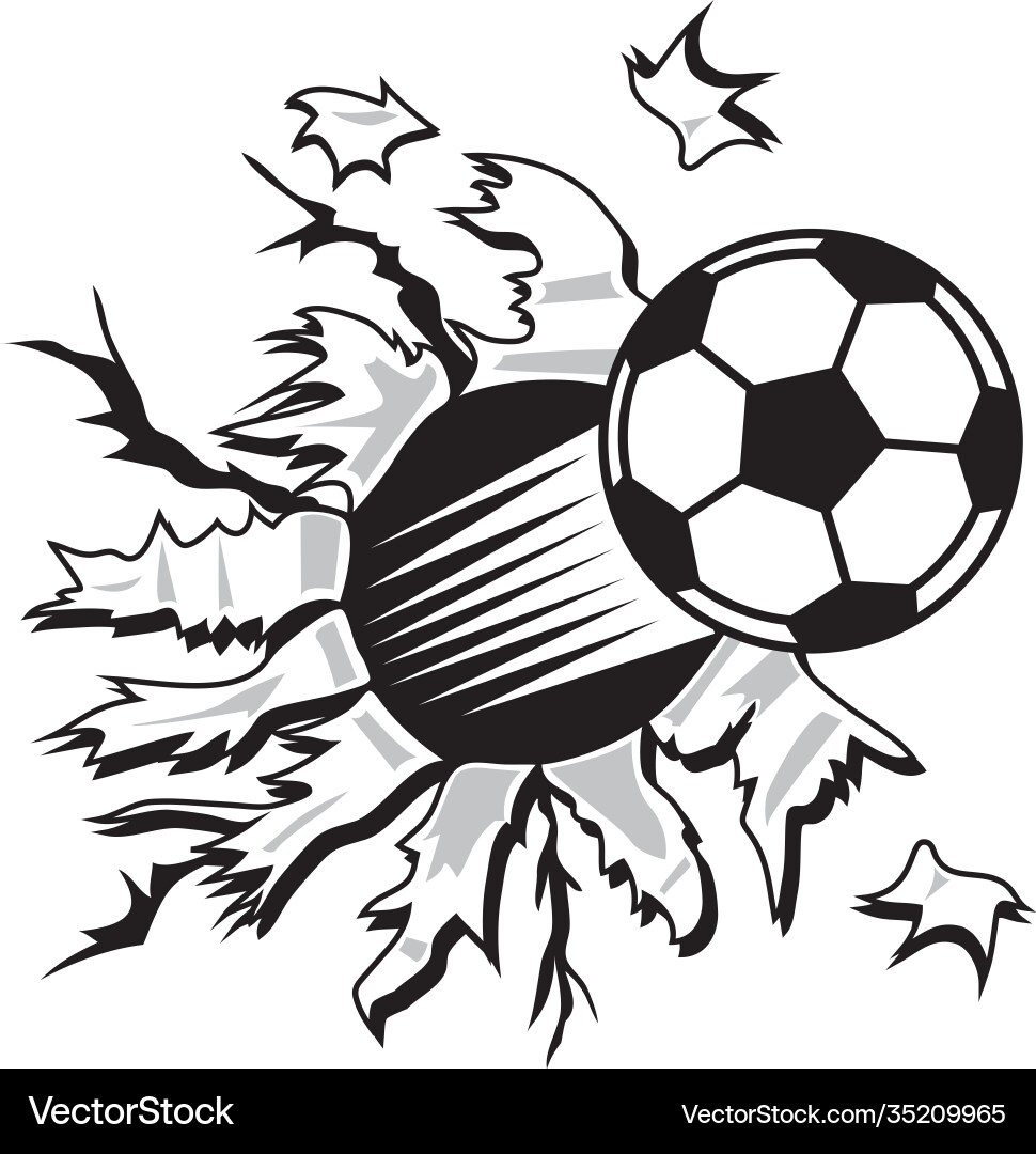 Soccer ball rip through Royalty Free Vector Image