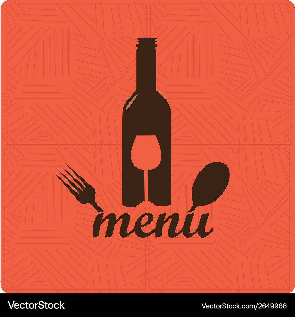 A bottle wine with some utensils and text Vector Image