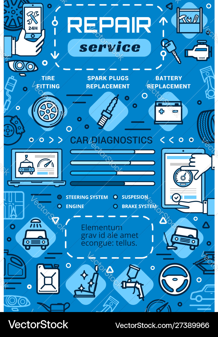 Car engine spare part auto vehicle repair service Car engine spare part auto vehicle repair service vector image