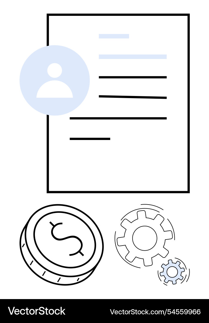 Dokument mit Benutzerprofil Symbol Münze und Getriebe Dokument mit Benutzerprofil Symbol Münze und Getriebe vektorbild