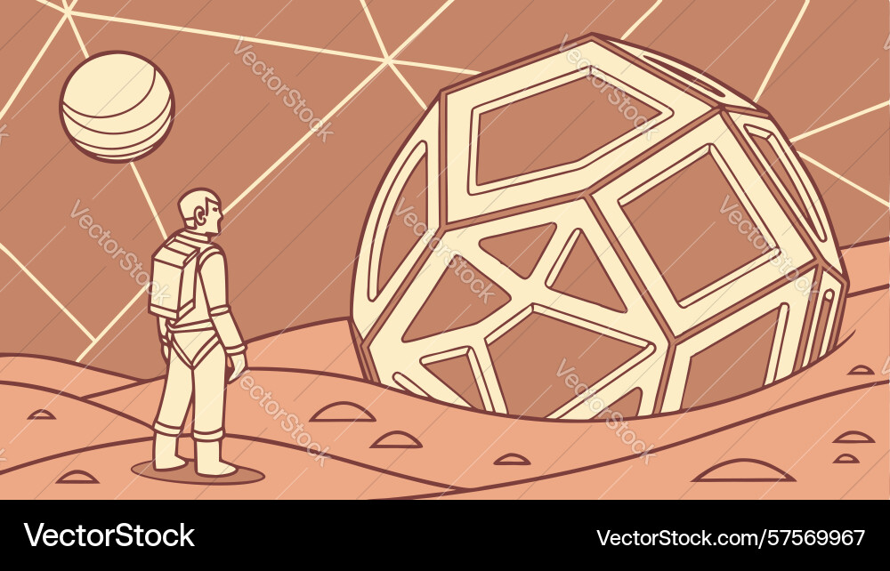 Astronaut with geodesic structure sci-fi scene vector image