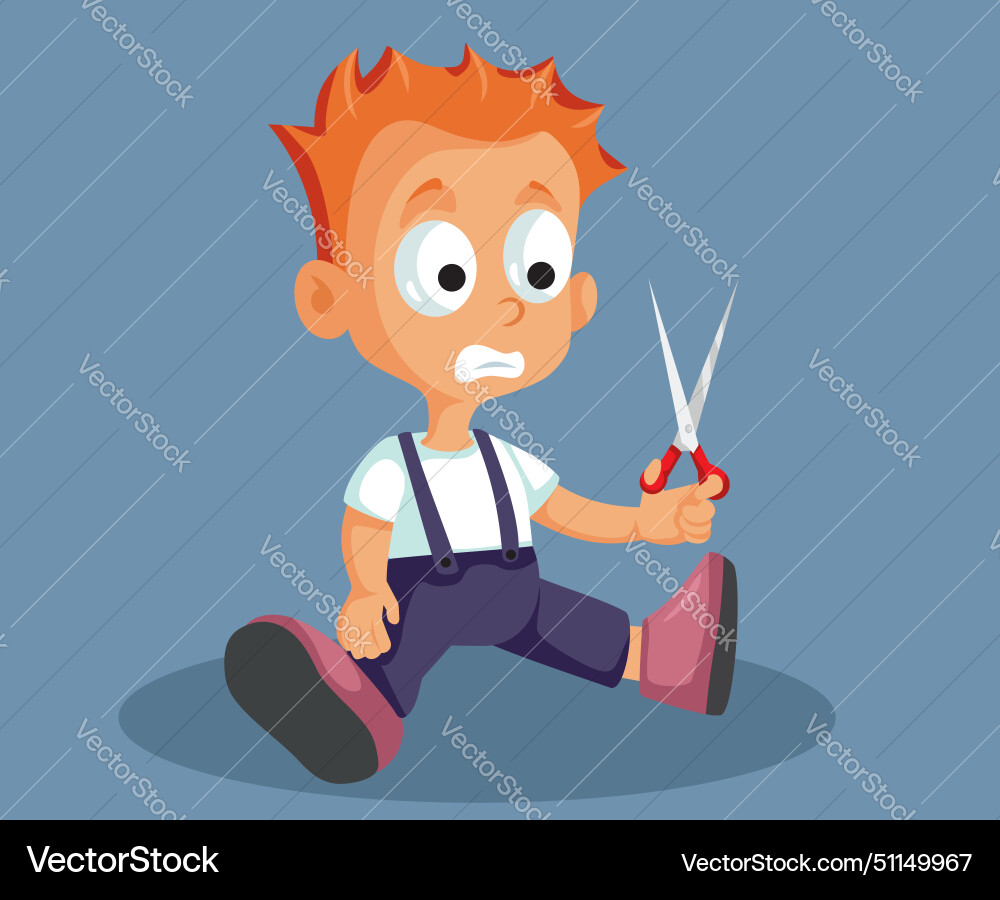 Clumsy toddler using scissors unsupervised vector image