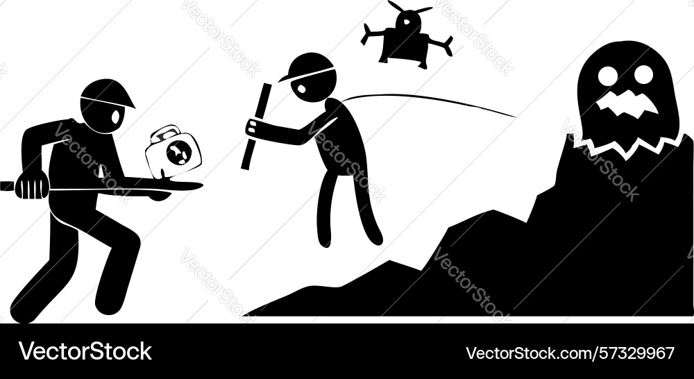 Drone attacking person with ghost and cyber vector image