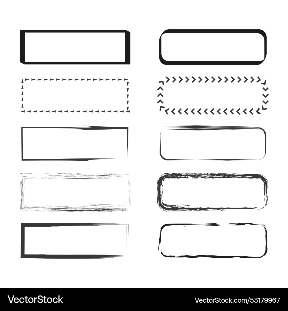 Hand drawn rectangular frames square set Vector Image