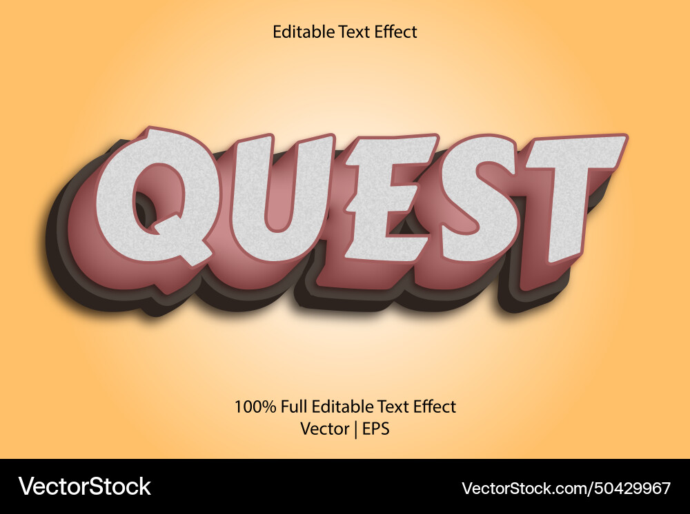 Quest 3 dimension editable text effect brown color Vector Image