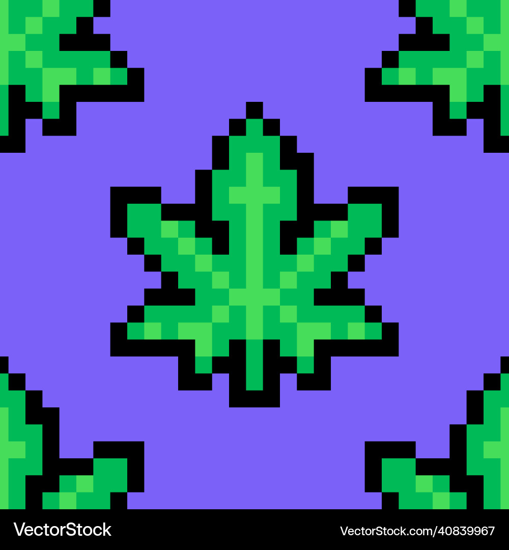 Seamless pattern marijuana leaf weed pixel art vector image