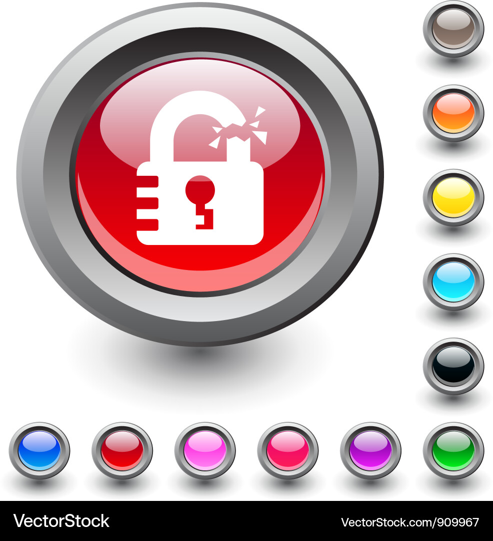 Secure Unlock Button - Round Lock Icon vector image