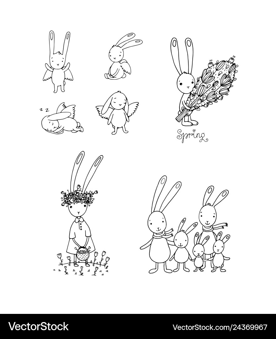 Set with easter hares cute cartoon rabbits Set with easter hares cute cartoon rabbits vector image