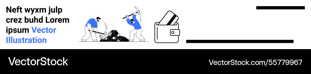 Workers digging for resources next to wallet Vector Image