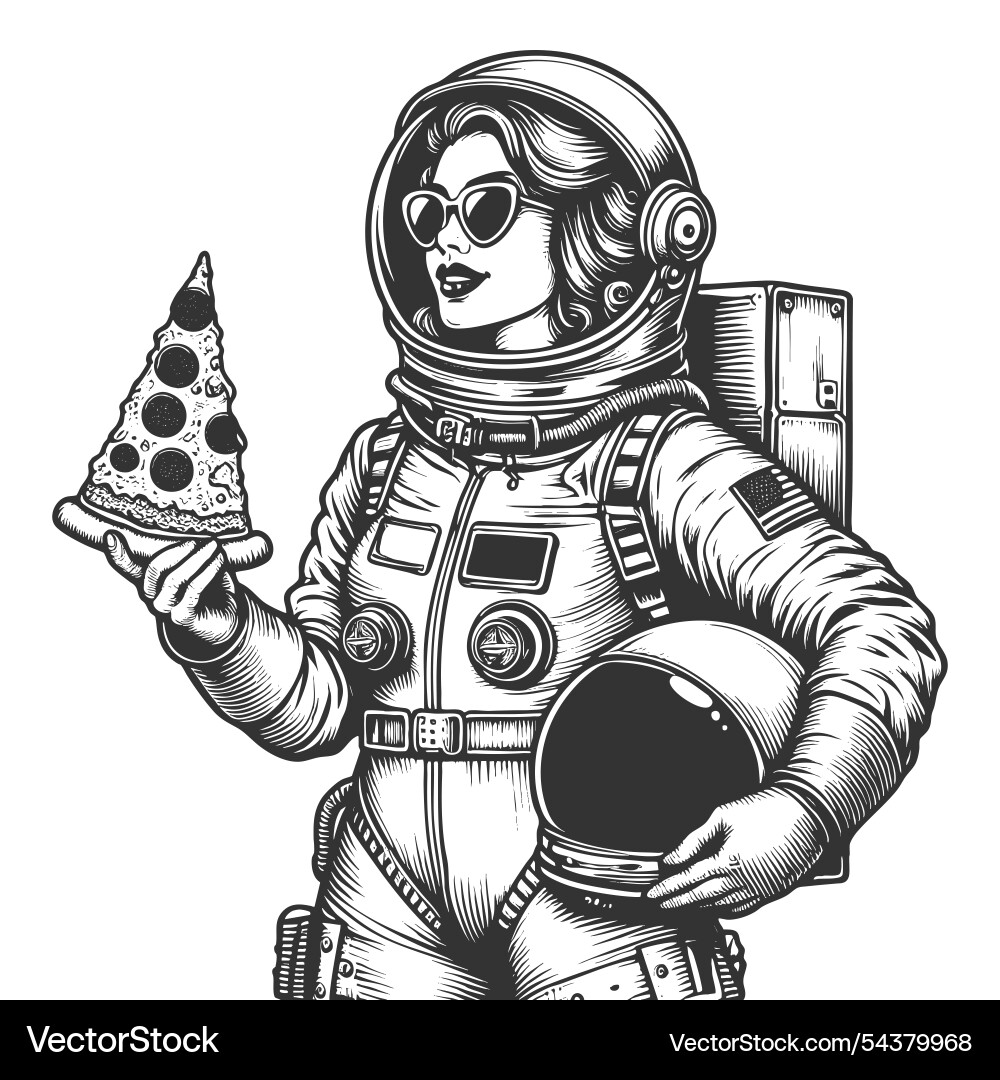 Astronaut enjoying pizza slice in space Vector Image