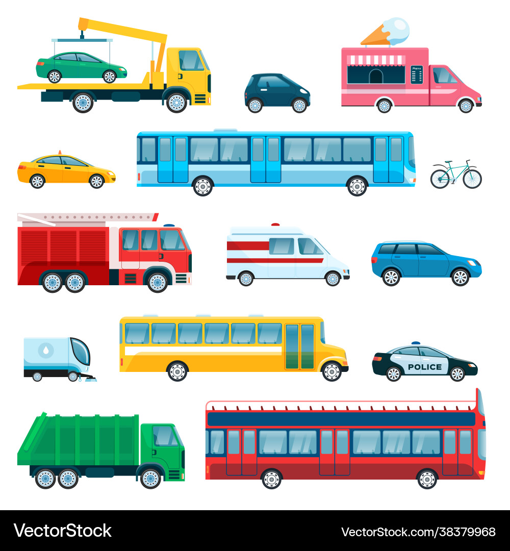 City cars passenger car ambulance truck bike City cars passenger car ambulance truck bike vector image