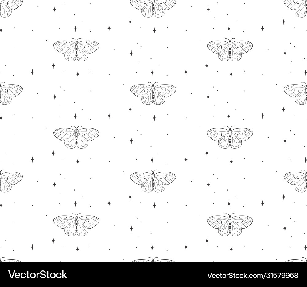 Cosmic seamless pattern with stars butterflies Cosmic seamless pattern with stars butterflies vector image