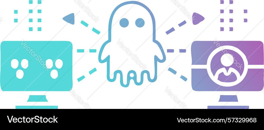 Cybersecurity threats with ghosts and computers vector image