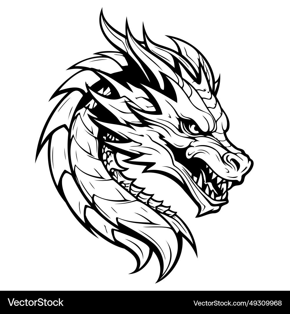 Dragon face sketch hand drawn symbol and sign vector image