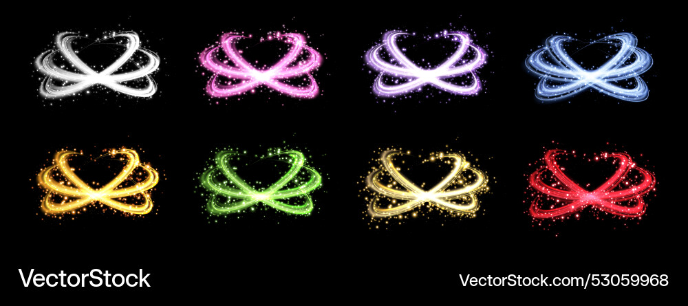 Glowing magic rings set neon realistic energy Glowing magic rings set neon realistic energy vector image