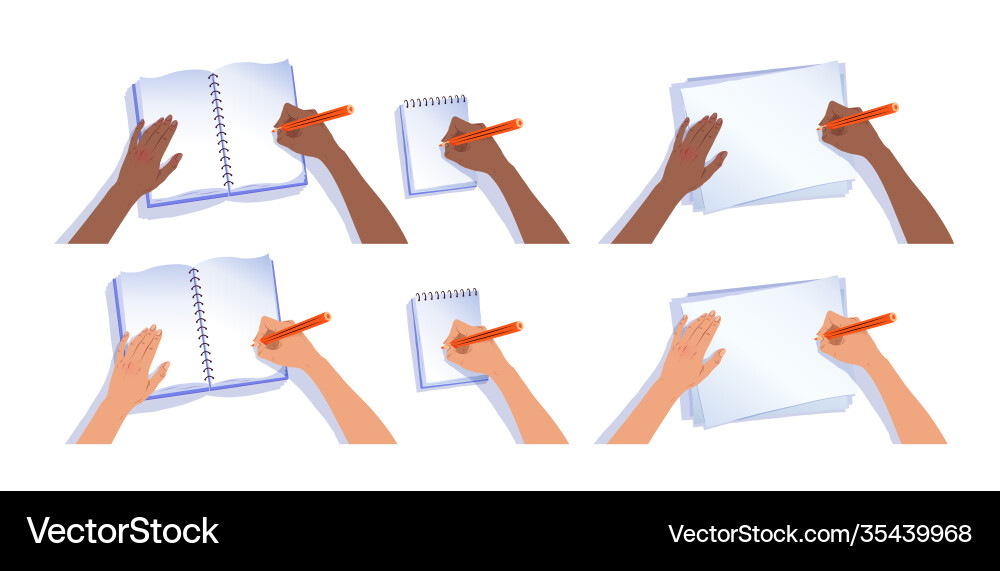 Hands writing in notebooks and paper Hands writing in notebooks and paper vector image