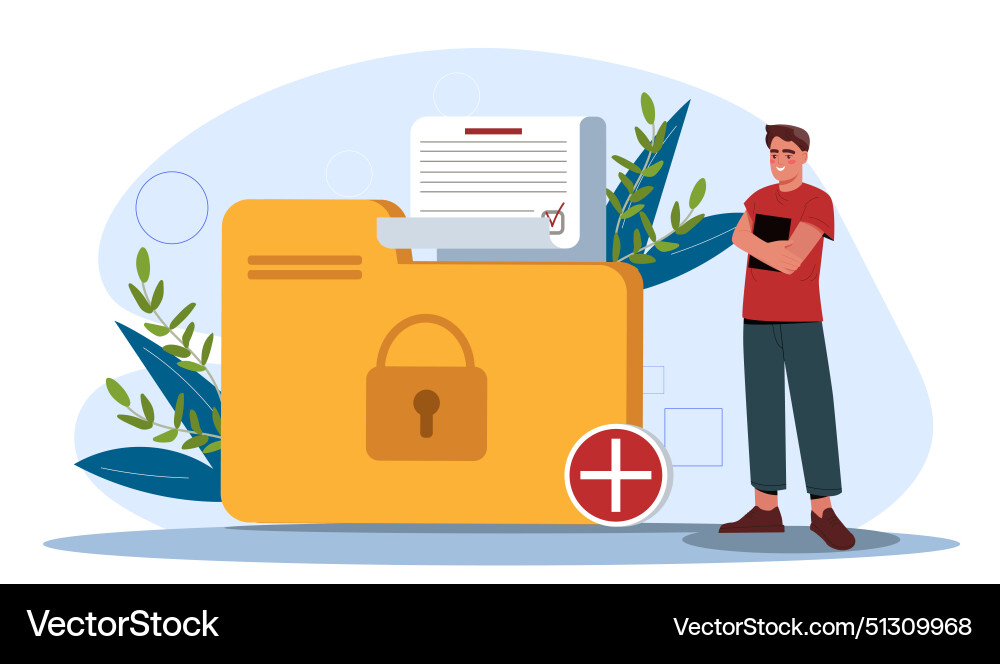 Man standing next to a large folder vector image