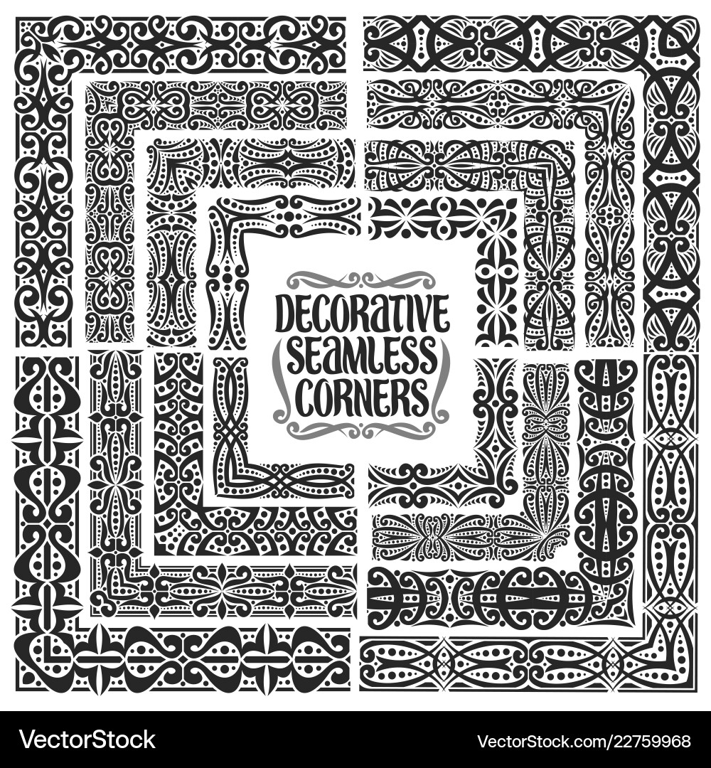 Ornate Black Seamless Corner Set Vector Image