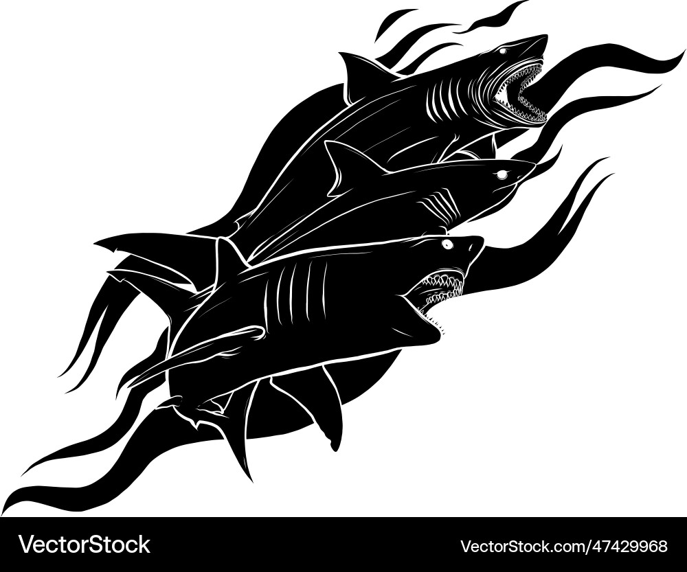 Set aus schwarzen Silhouette Hai-Silhouetten Set aus schwarzen Silhouette Hai-Silhouetten vektorbild
