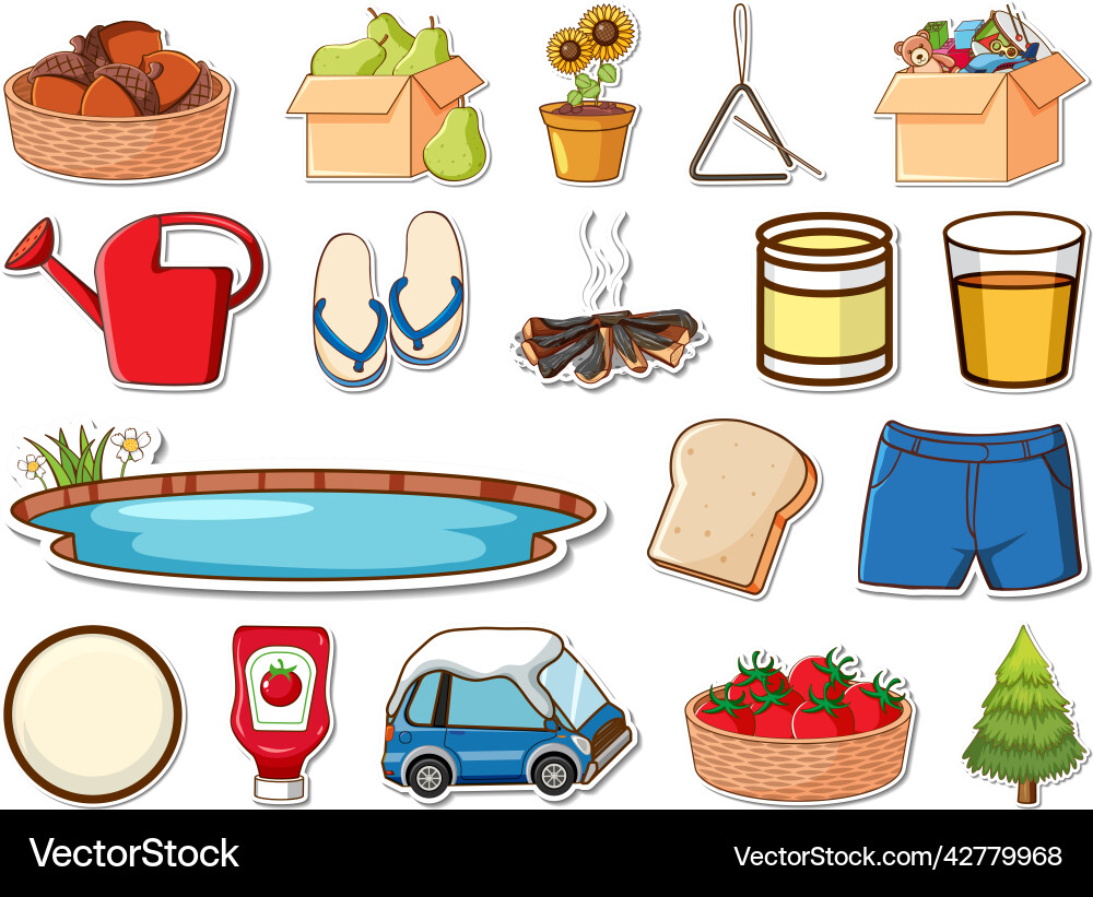 Sticker set of mixed daily objects vector image
