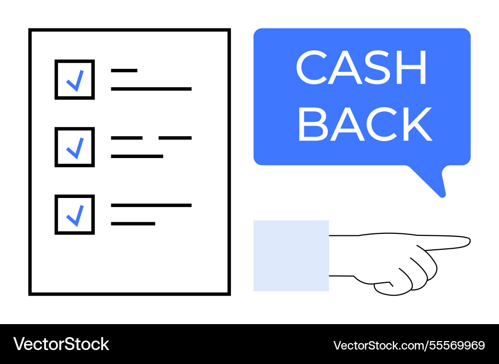 Cash back concept with checklist and hand pointing Vector Image