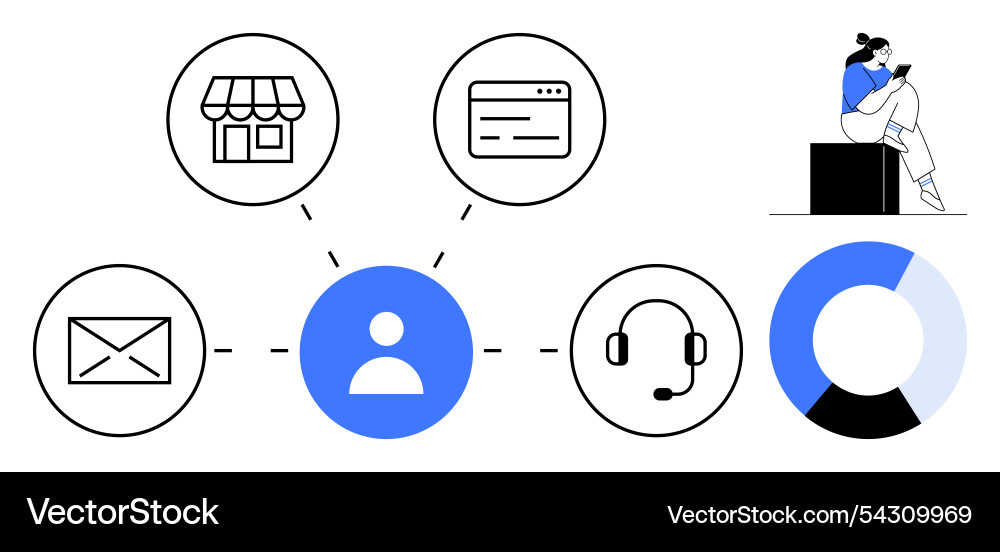 Centralized communication network user interacting Centralized communication network user interacting vector image