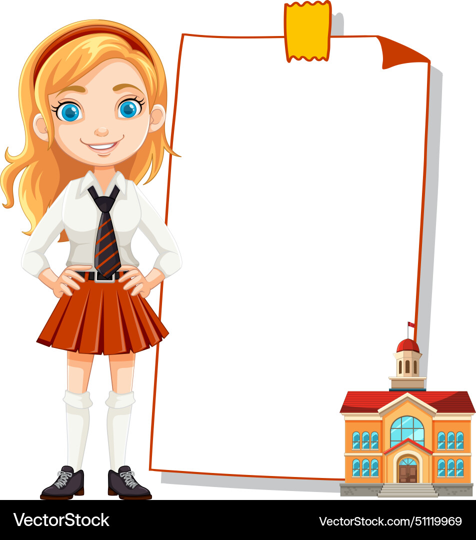 Cheerful student presenting with a large empty Vector Image