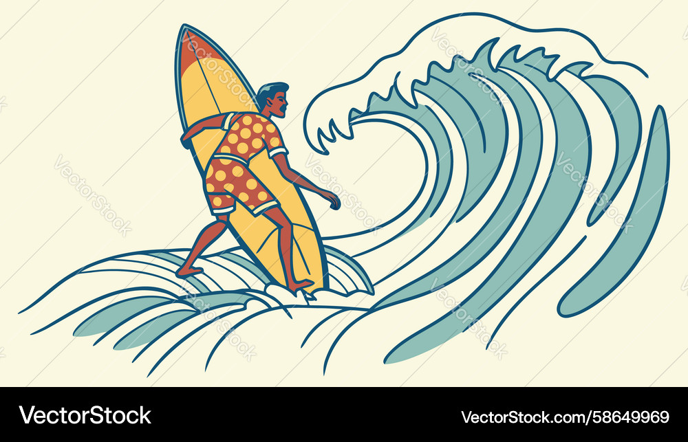 Dynamic surfer riding a large ocean wave design Vector Image