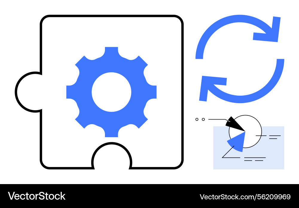 Gear puzzle piece with data graph and circular Gear puzzle piece with data graph and circular vector image