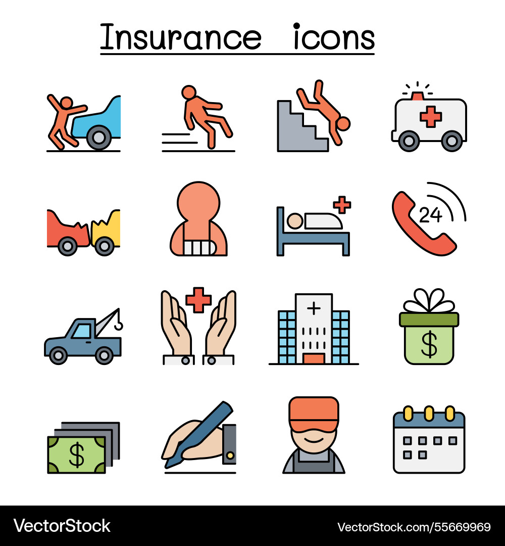 Insurance icon set in color line style Insurance icon set in color line style vector image