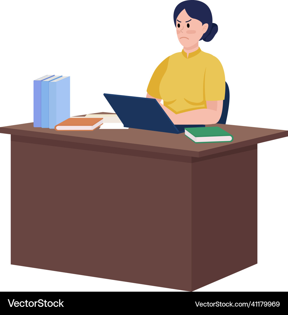 Irritated principal sitting at desk semi flat vector image