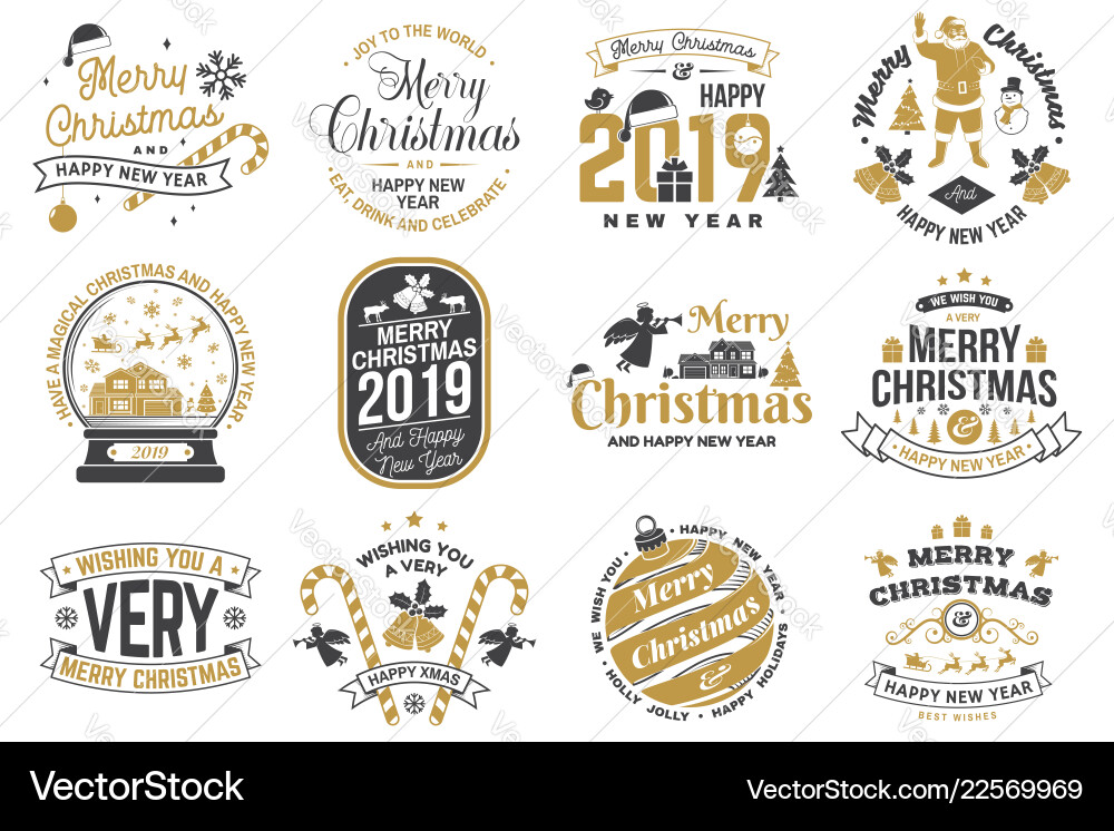 Set of merry christmas and happy new year stamp Set of merry christmas and happy new year stamp vector image