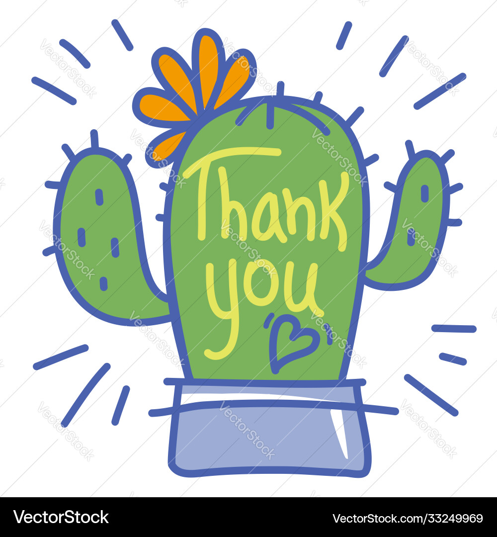 Thank you card with cute cactus succulent Vector Image