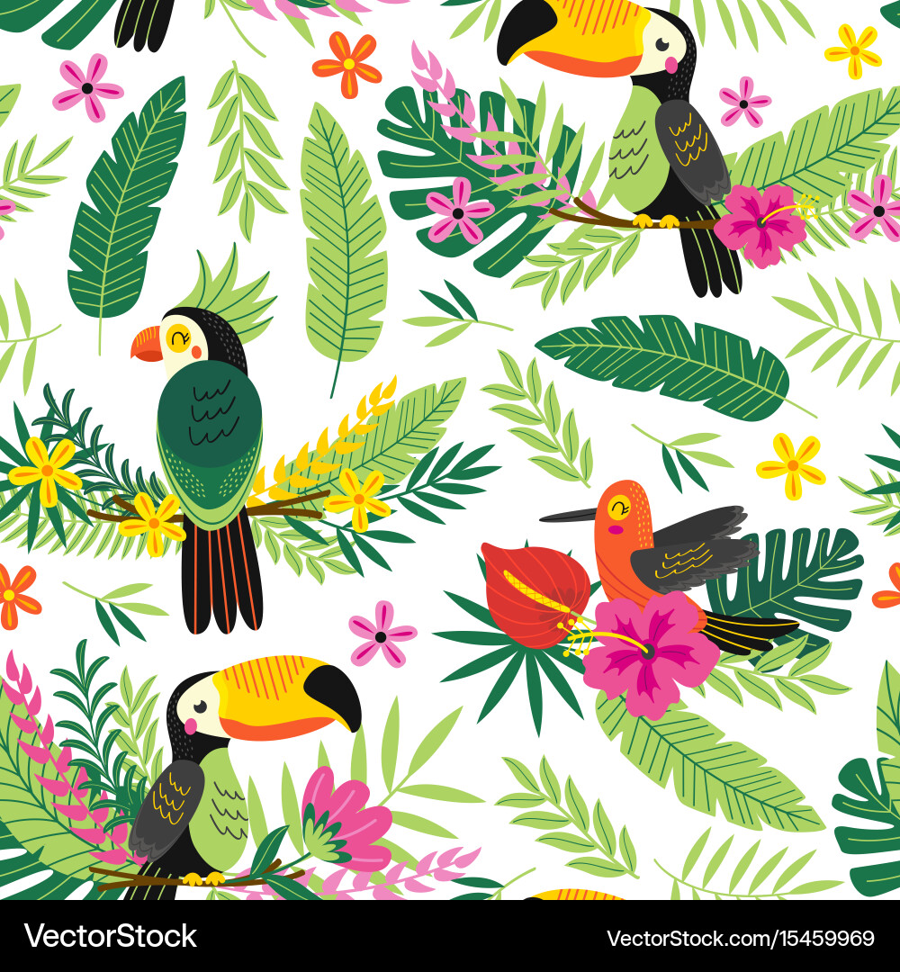 Tropical Birds Seamless Pattern vector image