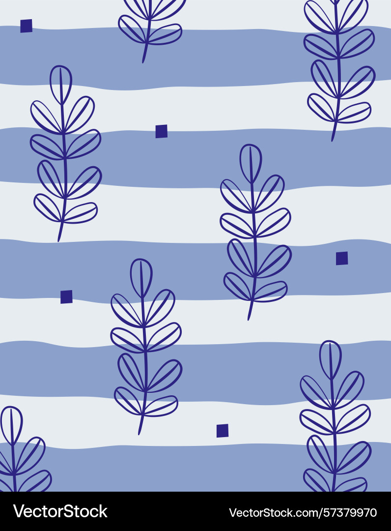 Leafy pattern with wavy stripes background Vector Image