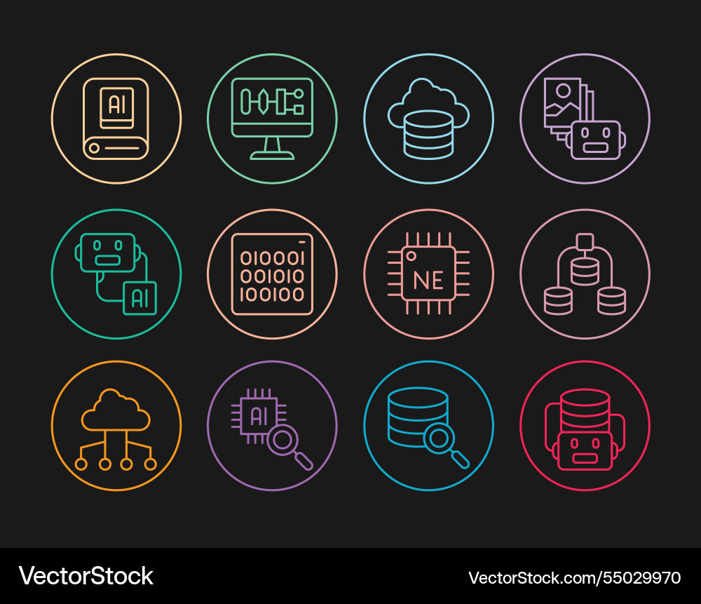 Set line artificial intelligence robot server Set line artificial intelligence robot server vector image