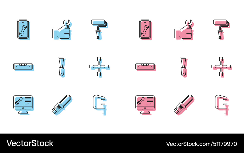 Set line computer monitor service chainsaw mobile Vector Image