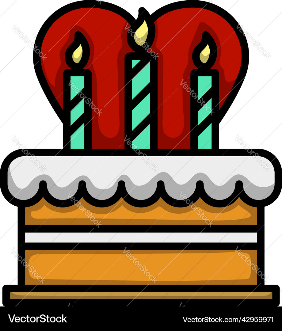 Cacke with candles and heart icon Cacke with candles and heart icon vector image