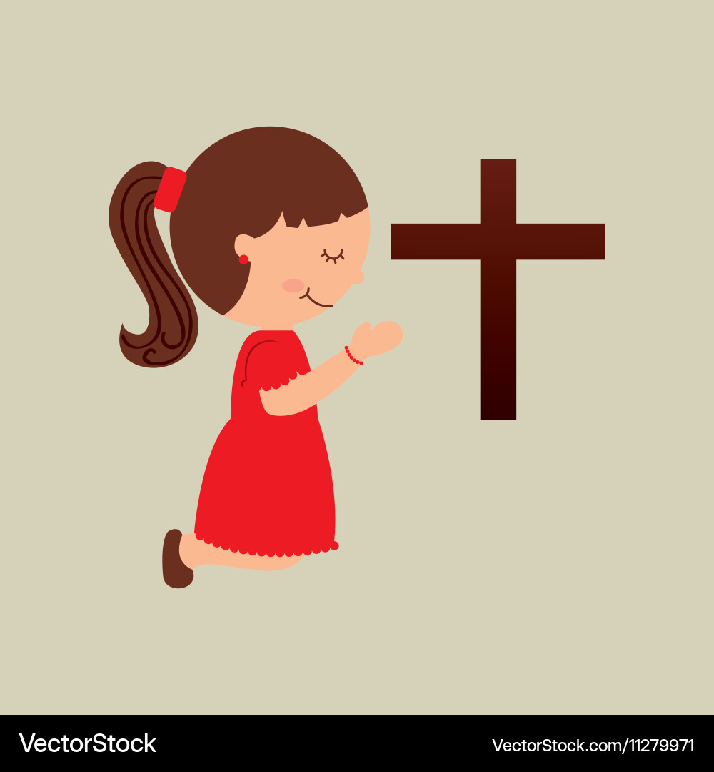 Girl Praying with Bible – Royalty-Free Vector | VectorStock, image size:1000x1080