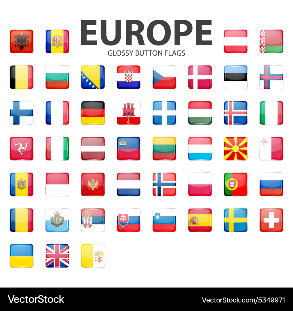 Glossy button flags - europe original colors vector image