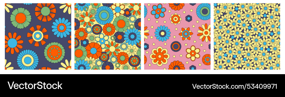 Groovy daisy pattern seamless print of colorful Groovy daisy pattern seamless print of colorful vector image
