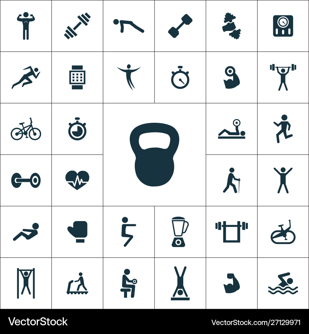 Gym icons universal set for web and ui vector image