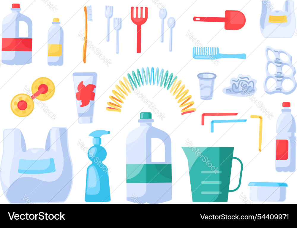 Old unwanted plastic objects collection Old unwanted plastic objects collection vector image