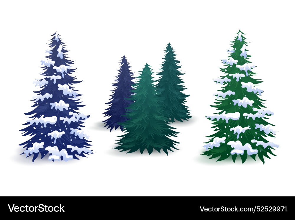 Pine trees with and without snow elements Vector Image
