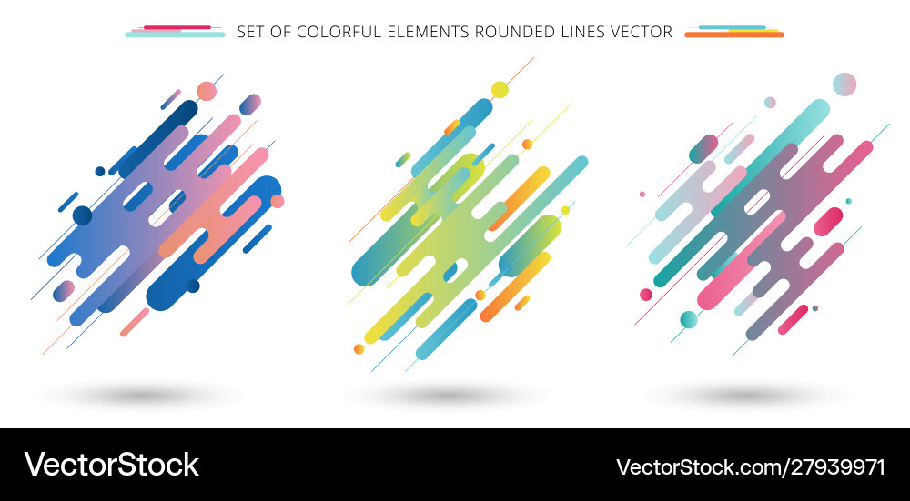 Set colorful rounded lines shapes in diagonal Set colorful rounded lines shapes in diagonal vector image