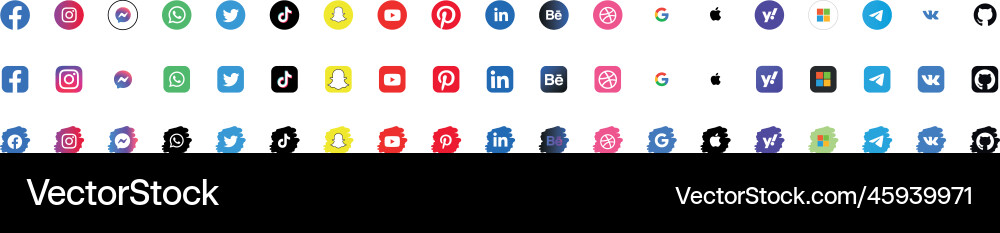 Set of social media and other company logo icons Vector Image
