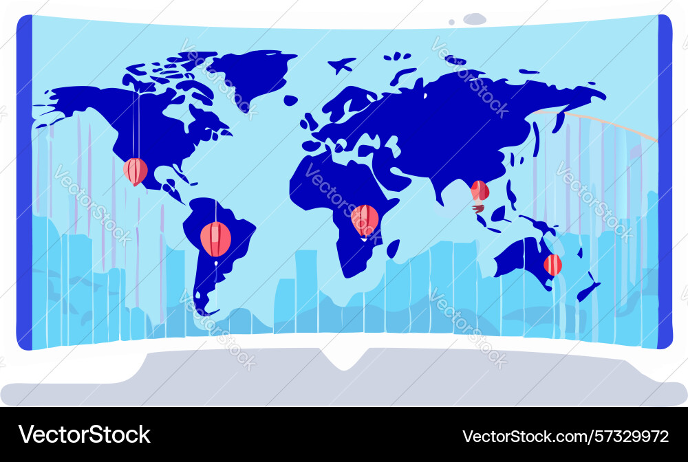 Digital world map on screen with data flow Vector Image