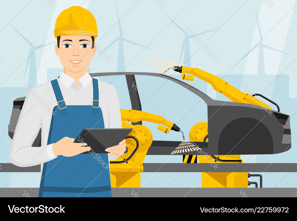 Engineer with a digital tablet smart factory Vector Image