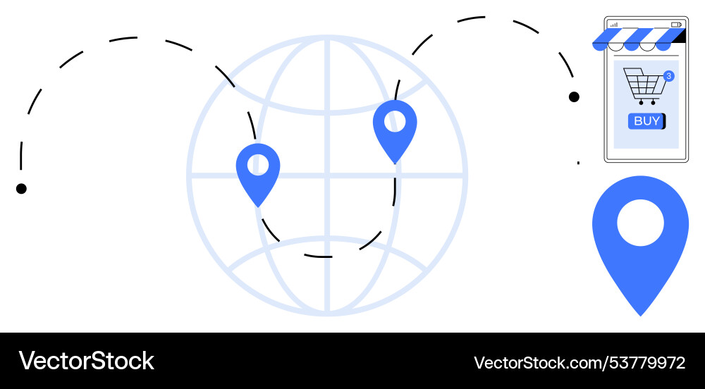 Global e-commerce network with geolocation points Global e-commerce network with geolocation points Vector Image