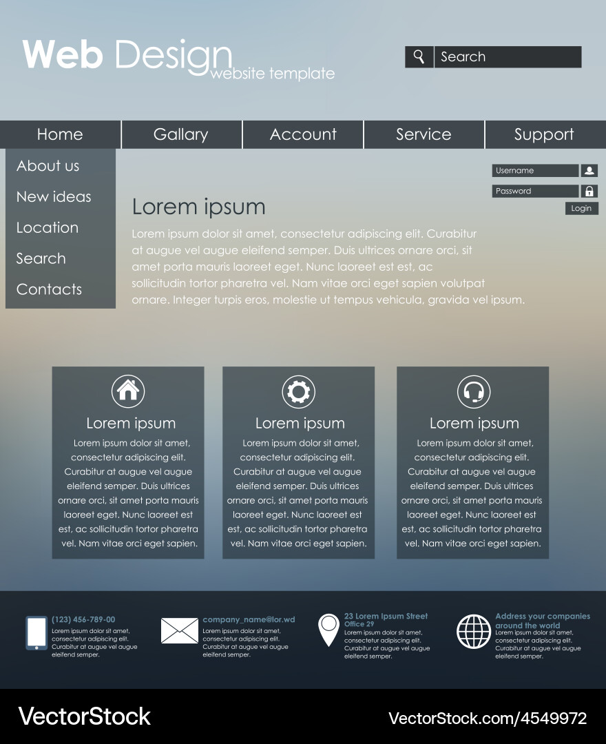 Menu design for web site Vector Image